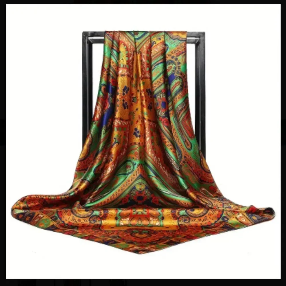 Golden green paisley scarf